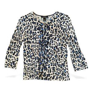 White House Black Market Women's Leopard Print Cardigan Black Blue White Sz M